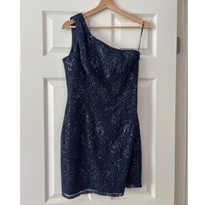 Dress the Population One-shoulder Lace Cocktail Dress - Blue Size M
